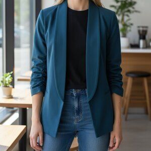 DKNY Womens Blazer Dark Blue Size 8 3/4 Sleeve No Button Office Business NEW